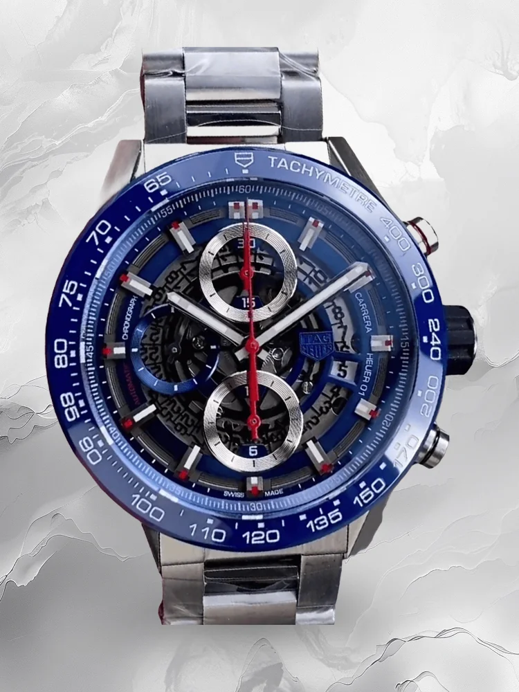 Best Swiss TAG Heuer Carrera CAR201T.BA0766 Replica - 43mm Blue Skeleton Dial, 100m Waterproof