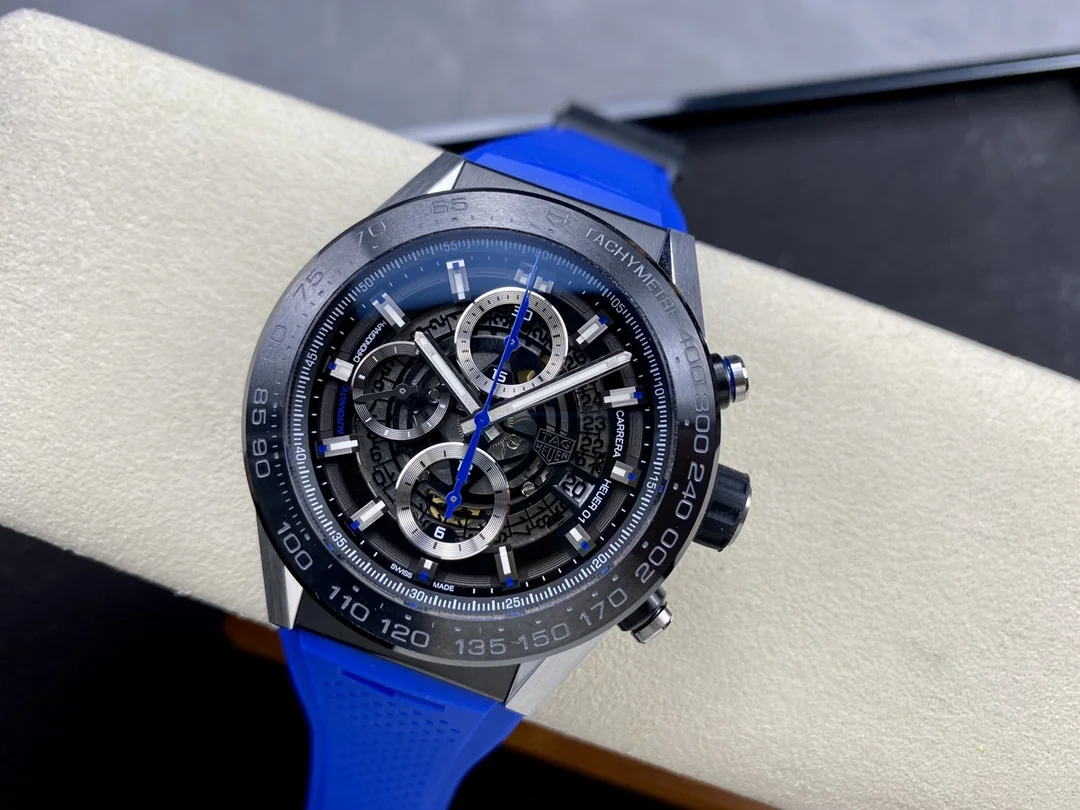 Swiss Replica TAG Heuer Carrera CAR2C12.FC6327 - 43mm Blue Rubber Men's Watch with Sapphire Crystal