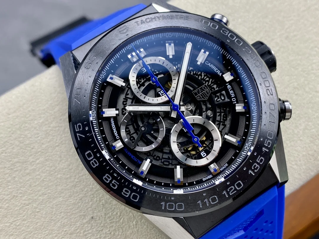 Swiss Replica TAG Heuer Carrera CAR2C12.FC6327 - 43mm Blue Rubber Men's Watch with Sapphire Crystal