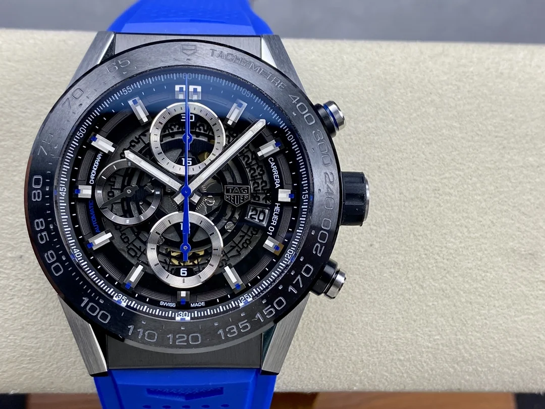 Swiss Replica TAG Heuer Carrera CAR2C12.FC6327 - 43mm Blue Rubber Men's Watch with Sapphire Crystal