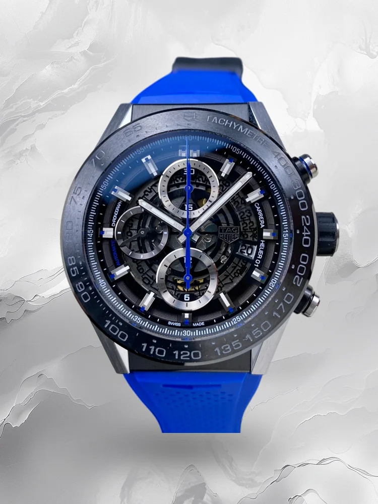 Swiss Replica TAG Heuer Carrera CAR2C12.FC6327 - 43mm Blue Rubber Men's Watch with Sapphire Crystal