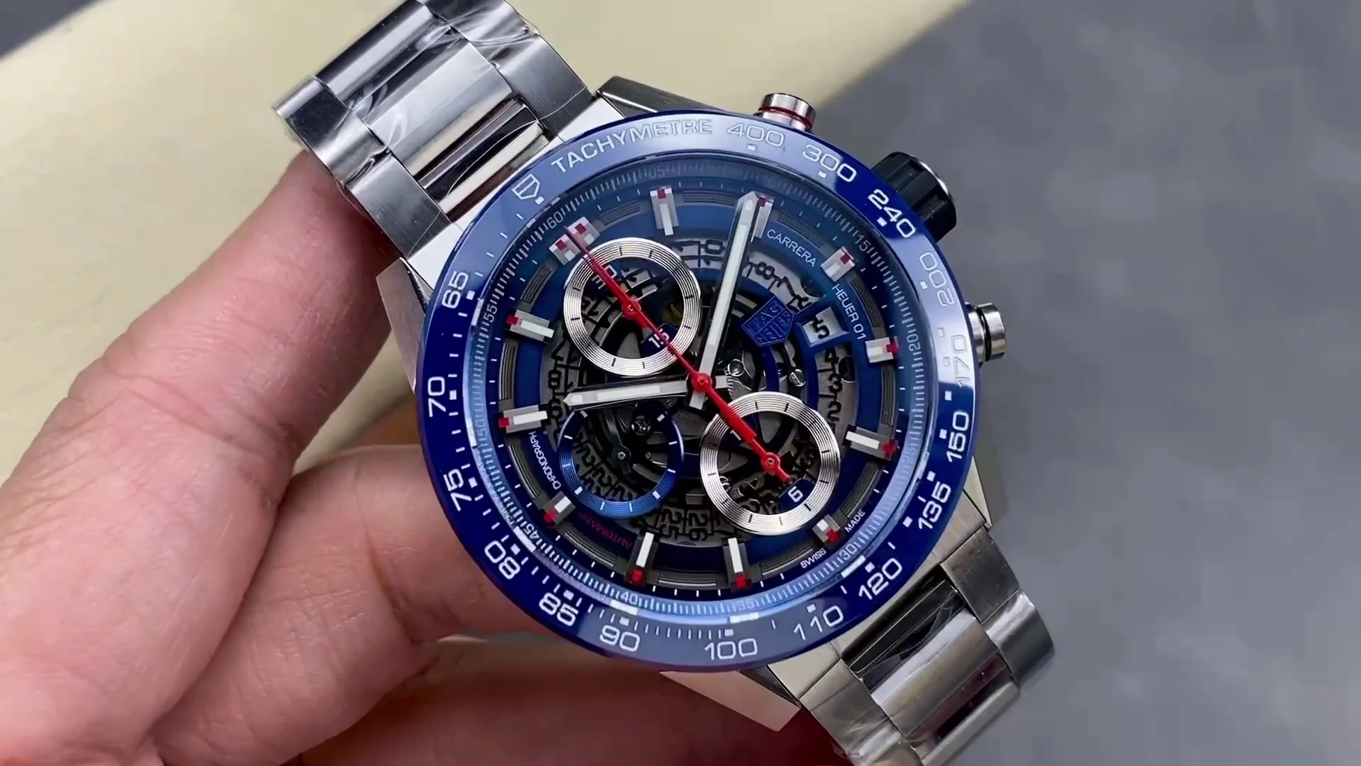 Best Swiss TAG Heuer Carrera CAR201T.BA0766 Replica - 43mm Blue Skeleton Dial, 100m Waterproof