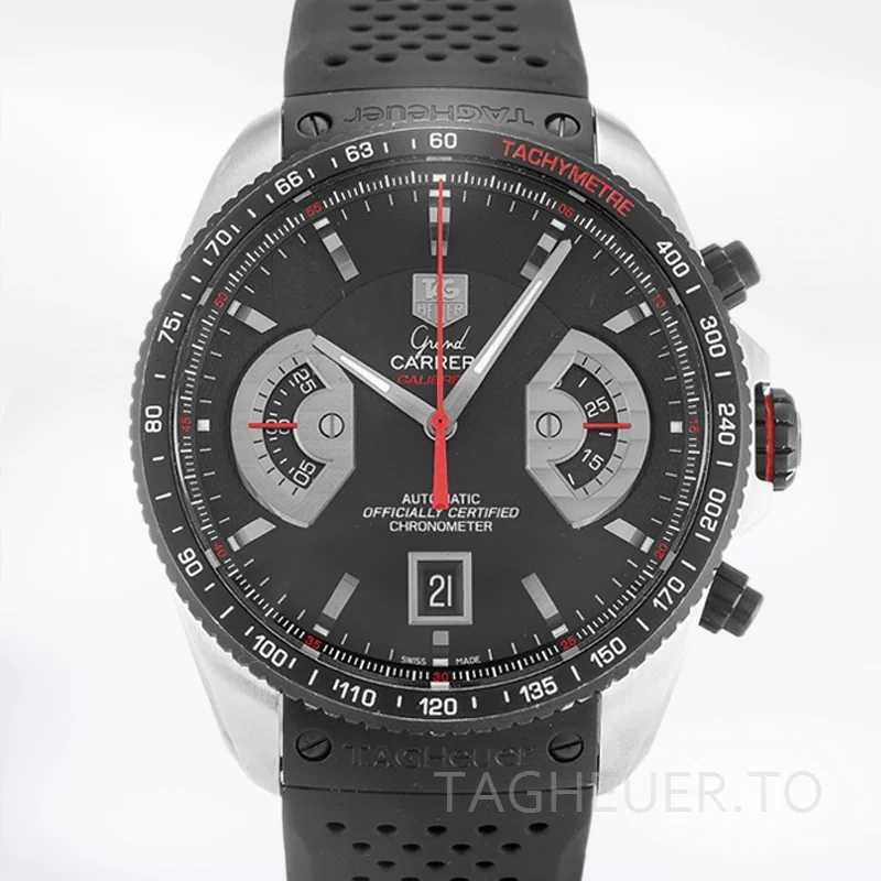 Tag Heuer Grand Carrera Men's CAV511C.FT6016 43mm Quartz Rubber Band