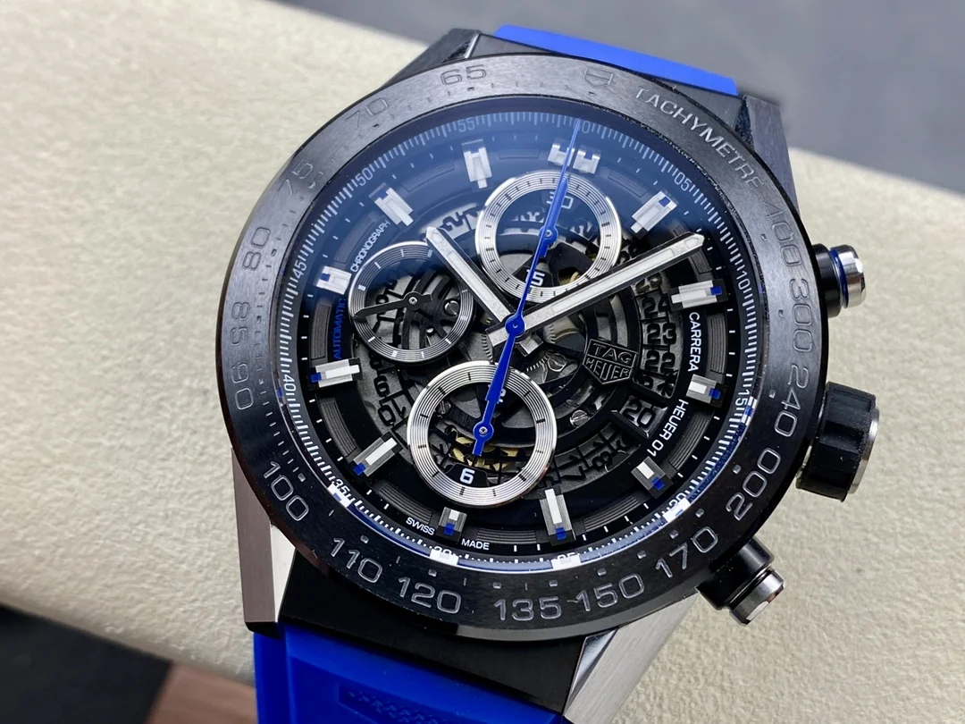 Swiss Replica TAG Heuer Carrera CAR2C12.FC6327 - 43mm Blue Rubber Men's Watch with Sapphire Crystal