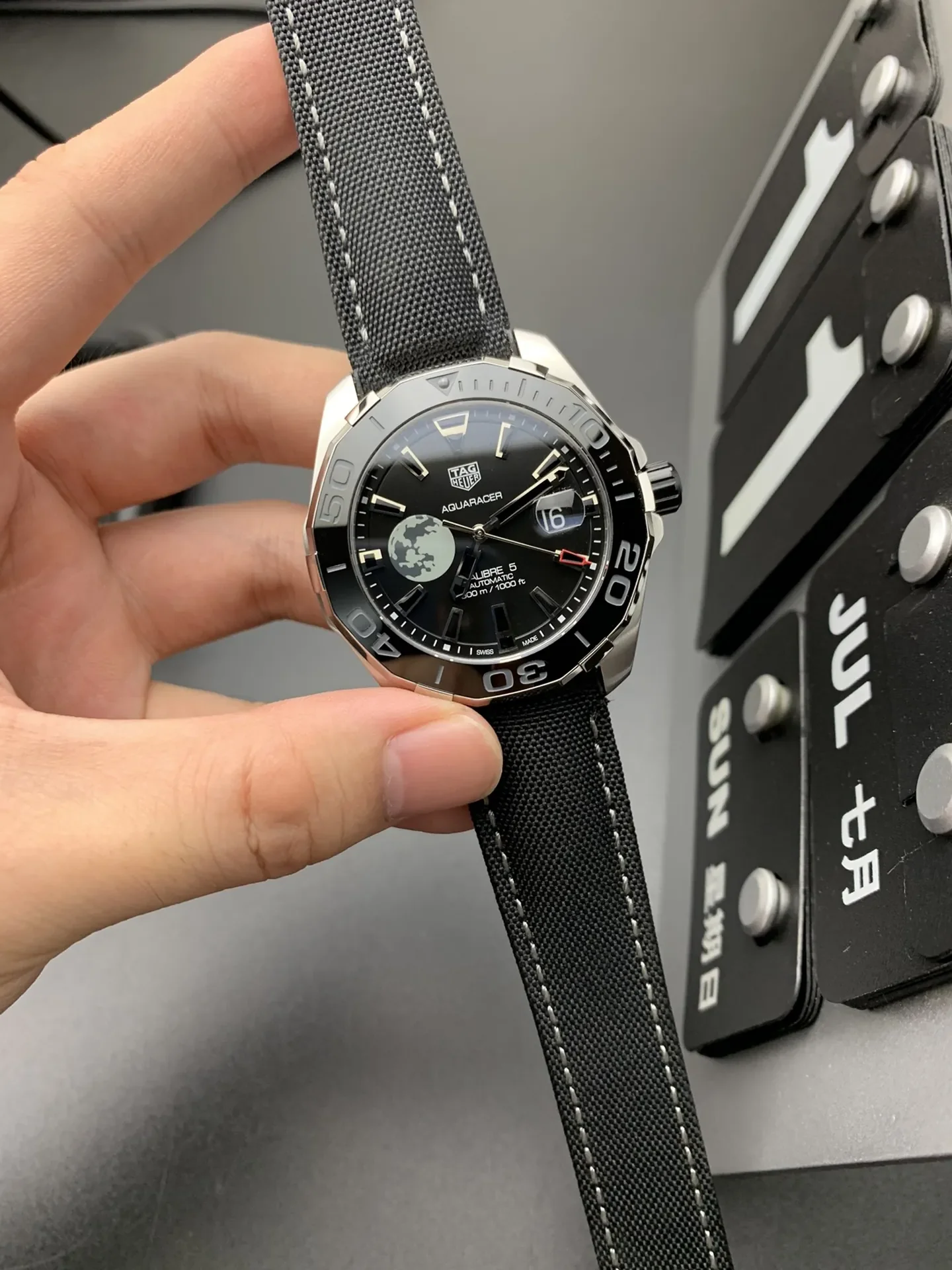 Best AAA Tag Heuer Aquaracer WAY201J.FC6370 Replica Watch with Black Dial and Moon Pattern - Men's Automatic Timepiece