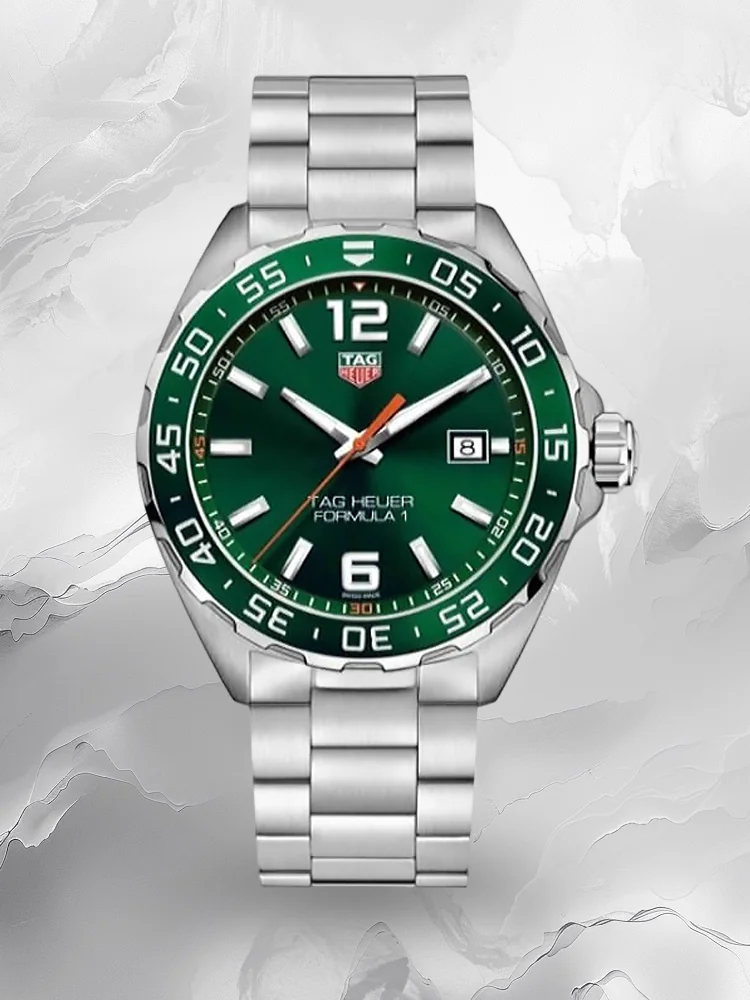 Best Swiss TAG Heuer Formula 1 WAZ1017.BA0842 Replica Watch - 43mm Green Dial & Stainless Steel, 100m Waterproof